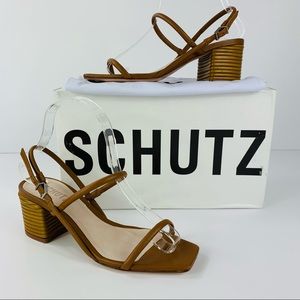 Schutz NIB Amara Tan Leather Square Toe Sandal